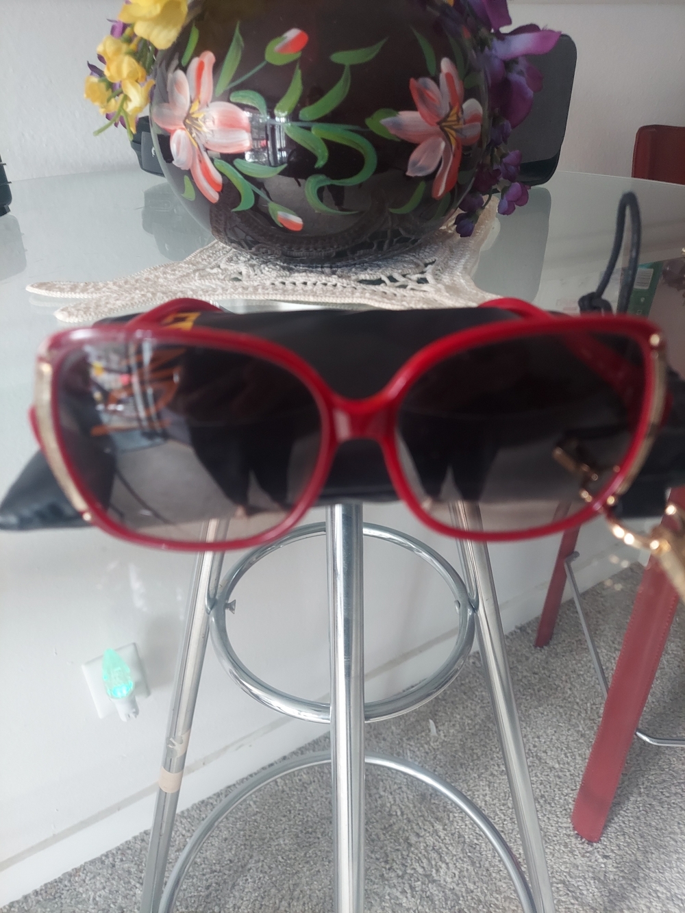 Fendi Red Frame Gradient Lens Sunglasses with Gold Accents